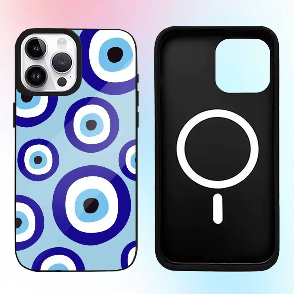 Funda de teléfono con estampado de mal de ojo azul Lucky Eye para iPhone17,16,15,14,13,12,11 Plus,Pro Max, carga inalámbrica magnética Magsafe