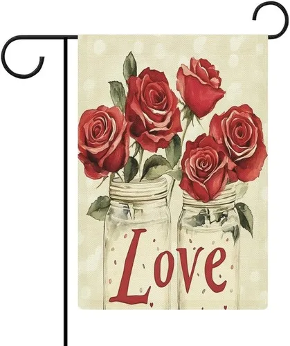 Watercolor Red Roses in Mason Jars Garden Flag Vertical Double, 12x18 Inch XXQ