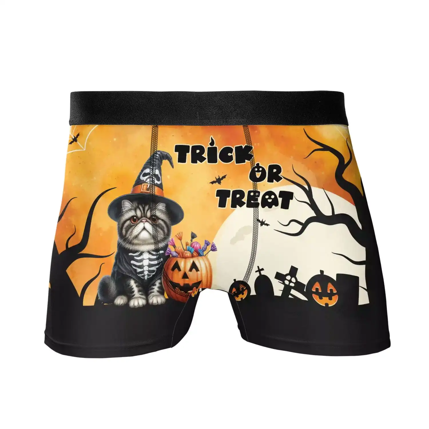 Trick or Treat Exotic Shorthair Needs Candy Happy Halloween Night All Over Print Boxer Briefs Underwear for Men Dad Cat Lover