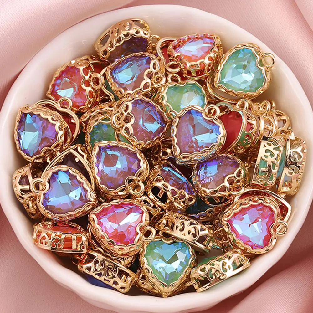 5pcs Crystal Charms Wishing Stone Colorful Candy Color Love Heart Pendants for Necklace Earrings Jewelry Making DIY Accessories