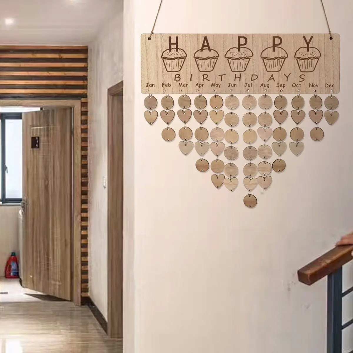 

Wooden Grain Calendar Hanging Decor Birthday Reminder Wall Calendar For Family Friends Anniversaries, Diy Wooden Block