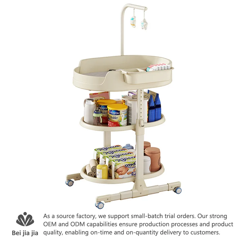 Baby Changing Table Height-Adjustable with Storage Shelf, Heavy-Duty, Foldable, Portable, with Wheels and Safety Straps