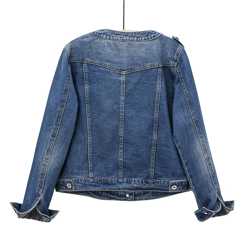 Pure Color Women's Denim Jacket Single-breasted Lapel Coat Fashion Casual Tops Green Black Red Blue Outerwear Female Overcoat - Detail 1