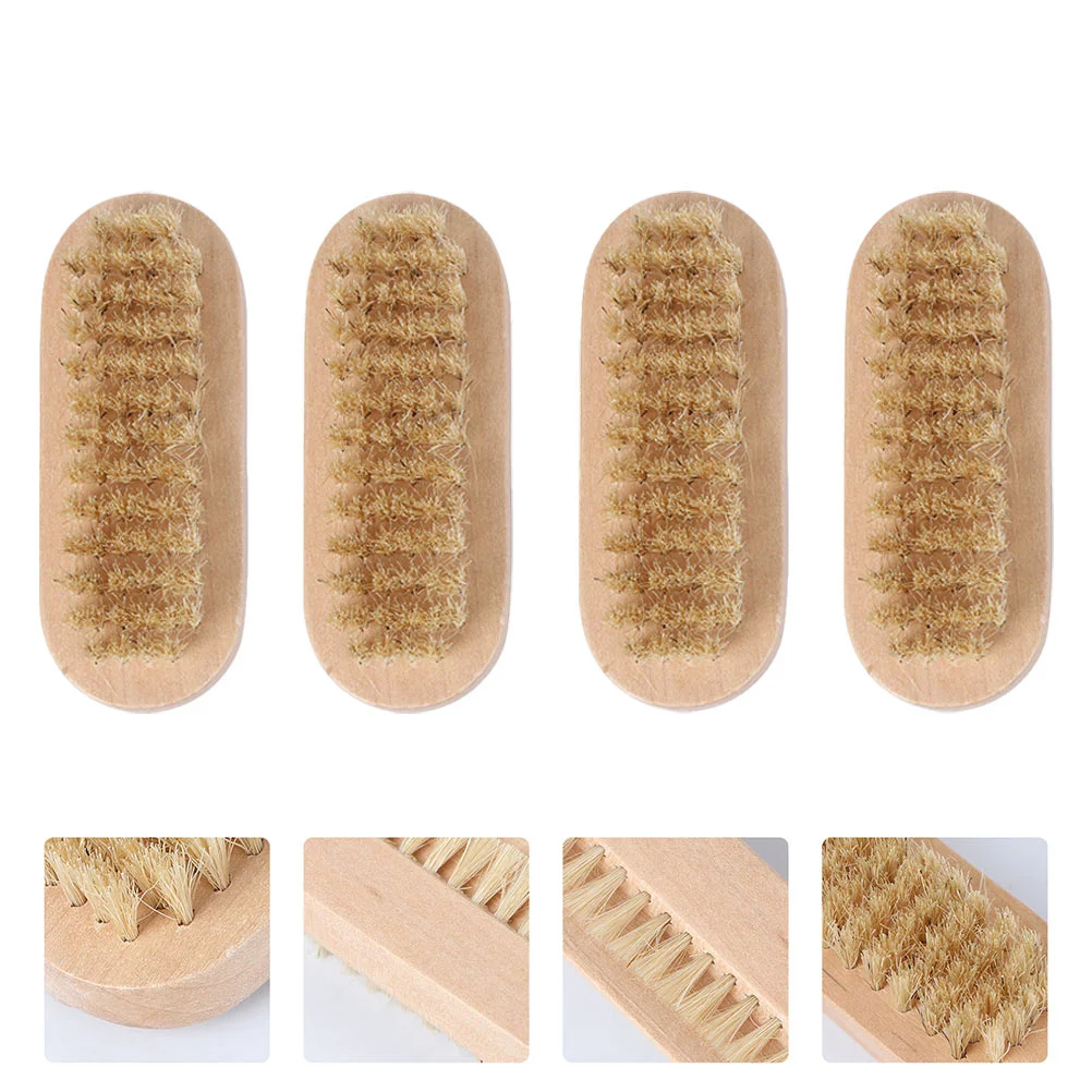 4 Pcs Pig Bristle Nail Brush Wooden Manicure Pedicure Hand Tool Fingernail with Handle Toe Cleaning Lotus Tree; Scrubbing