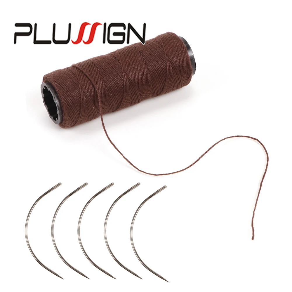 Needle & Thread Set Professional Hair Extension Tools 1Pcs Hair Sewing Threads With 2Pcs C Shape Needles For Sewing Making Wigs