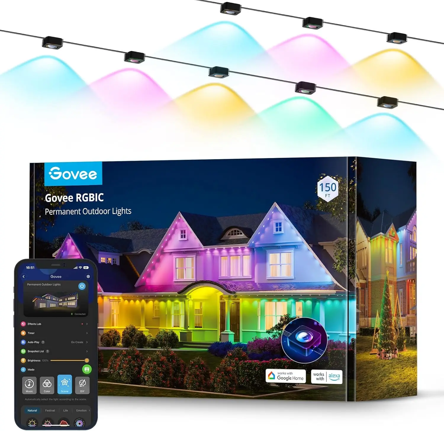 

Govee Permanent Smart RGBIC Outdoor Lights 75 Scene Modes 150ft with 108 LED IP67 Lights Halloween Decorations Christmas