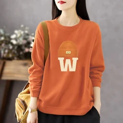 Spring Autumn Women's Clothing Lantern Long Sleeve Round Neck Letter Printing Pullover Casual Hoodies High Street Commute Tops