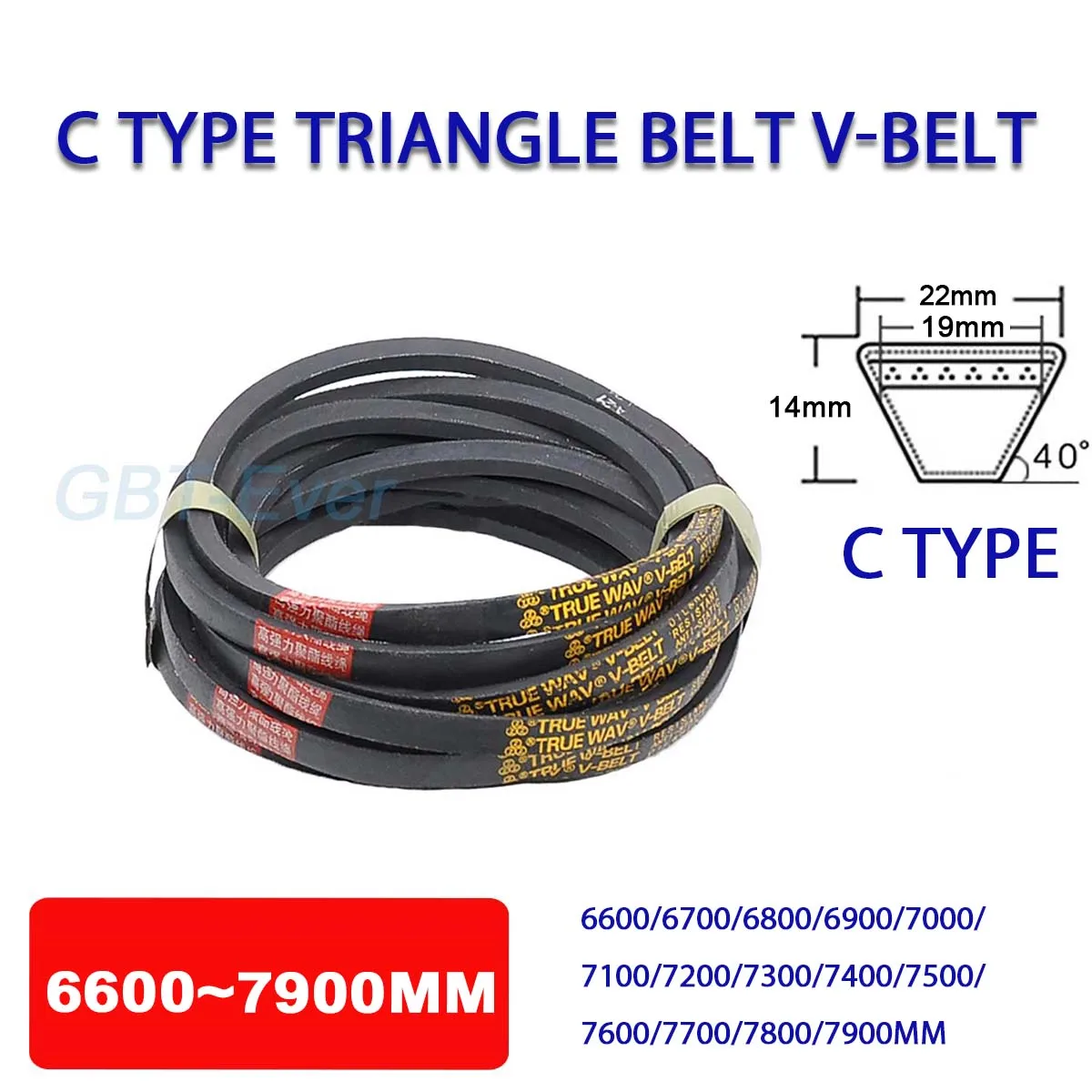 

1Pcs C Type Triangle Belt V-belt Mechanical Industrial Transmission Belt Pitch Length 6600/6700/6800/6900/7000/7100/7200~7900mm