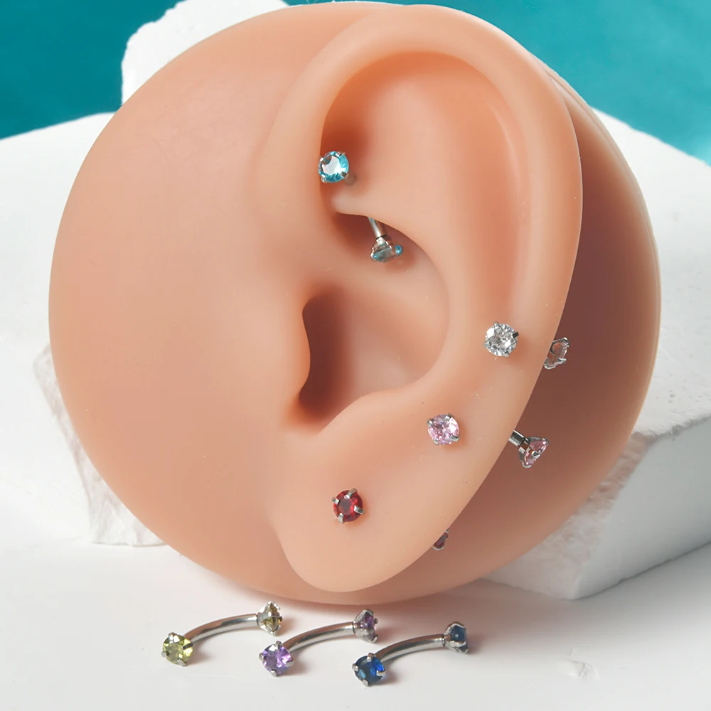 1pc Surgical Steel Internally Threaded Zircon Eyebrow Lip Piercing Curved Barbell Stud Helix Cartilage Lobe Earring Body Jewelry view 6