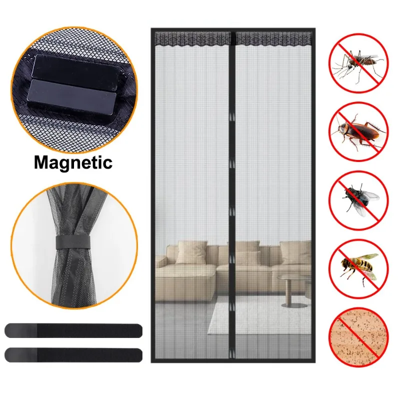 Magnetic Door Screen Custom Size Mosquito Net Curtain Fly Insect Automatic Closing Invisible Mesh for Kitchen Indoor Living Room