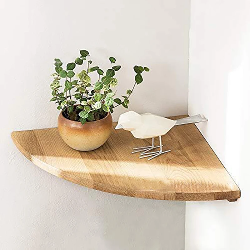 Corner Floating Wooden Shelves Wall Mounted Storage Rack for Living Room Bedroom Home Organizer for Plant & Ornament Art Display