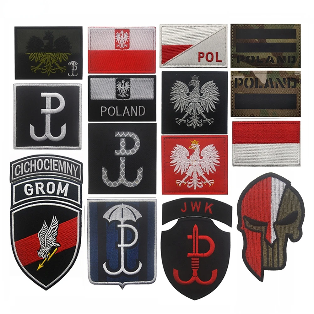 Naszywki z flagą Polski GROM Haftowana plakietka w kształcie tarczy Emblemat wojskowy Polski Siła specjalna Morale Naklejka na tkaninę Kombinezon bojowy