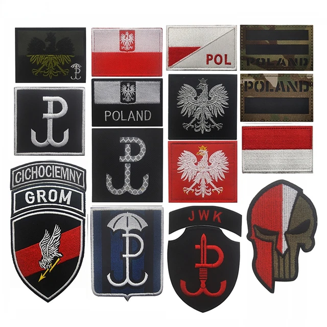 Naszywki z flagą Polski GROM Haftowana plakietka w kształcie tarczy Emblemat wojskowy Polski Siła specjalna Morale Naklejka na tkaninę Kombinezon bojowy