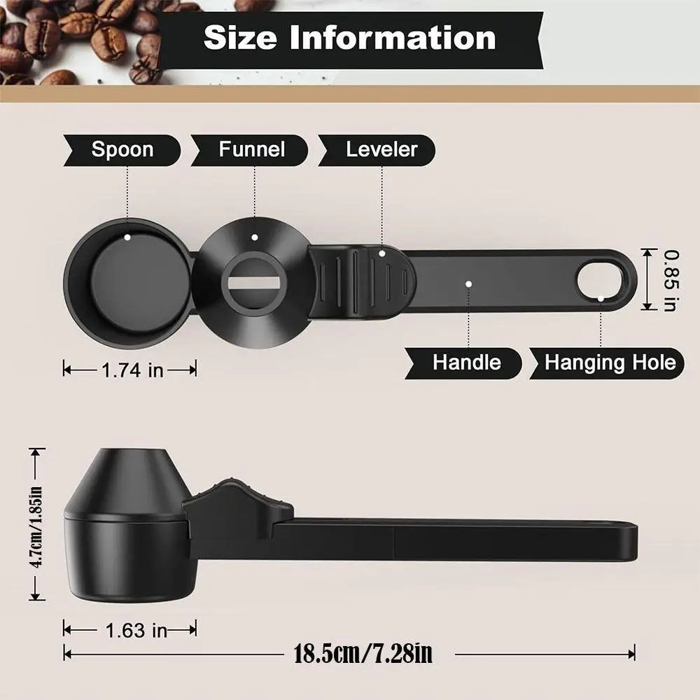 2 -in-1 No Spill Coffee Scoop with Funnel Reusable Tea Matcha Powder Measuring Sliding Spoon Kitchen Gadget Coffee Accessories