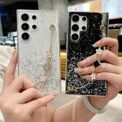 Fashion Flower Bracelet Glitter Case For Samsung Galaxy S24 S23 S22 S21 S20 FE Ultra Plus S10 Note 20 Ultra Soft Silicone Cover
