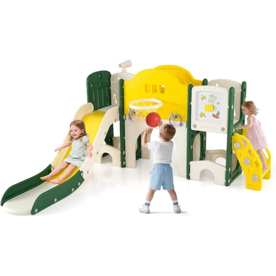

Набор слайдов Costzon для малышей 10 в 1, домашняя игровая площадка для детей от 3 лет, желтый пластик с магнитным кольцом для доски, баскетбольная площадка Ho