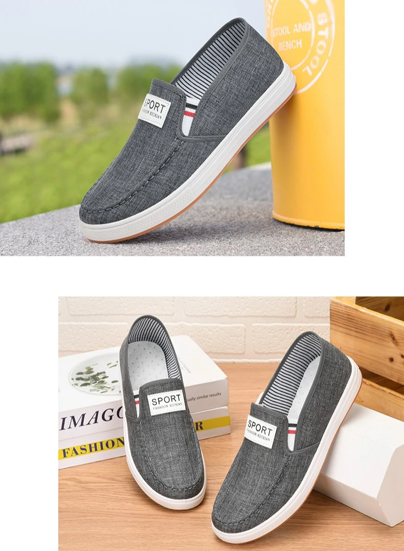 Herren-Slipper aus Canvas, atmungsaktives Obermaterial, leichte, rutschfeste Gummisohle, Sport-Label-Dekor, flache Freizeitschuhe für den täglichen Gebrauch. – Detail 15