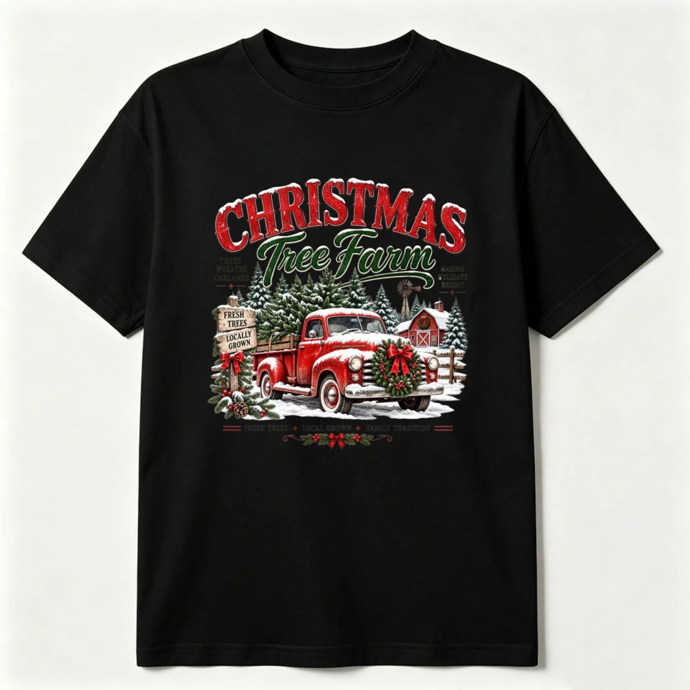 Christmas Tree Farm Tshirt Farm Fresh Christmas Shirt Vintage Christmas Tree Farm Cotton Tees Vintage Red Truck Tops Casual Tees