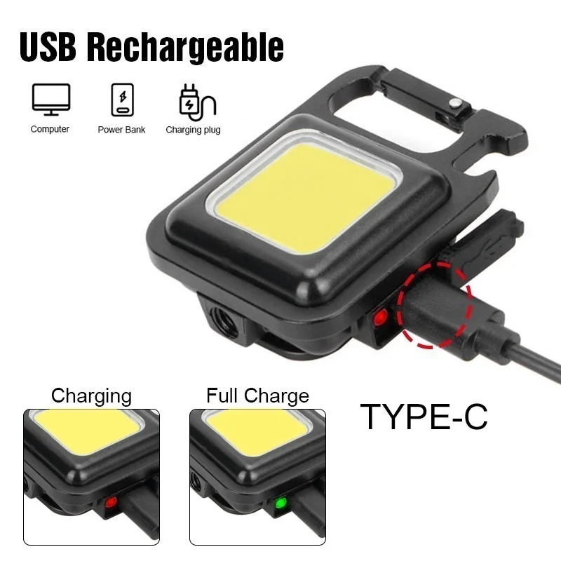 Mini LED Working Light Portable Pocket Flashlight USB Rechargeable Key Lights Lantern Camping Outside Hiking COB Strong Lamp