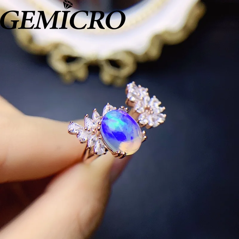 

Gemicro 100% Natural Opal Ring for Engagement 8 Mm * 10 Mm Opal Silver Ring Real 925 Sterling Silver Opal Ring Romantic Gift