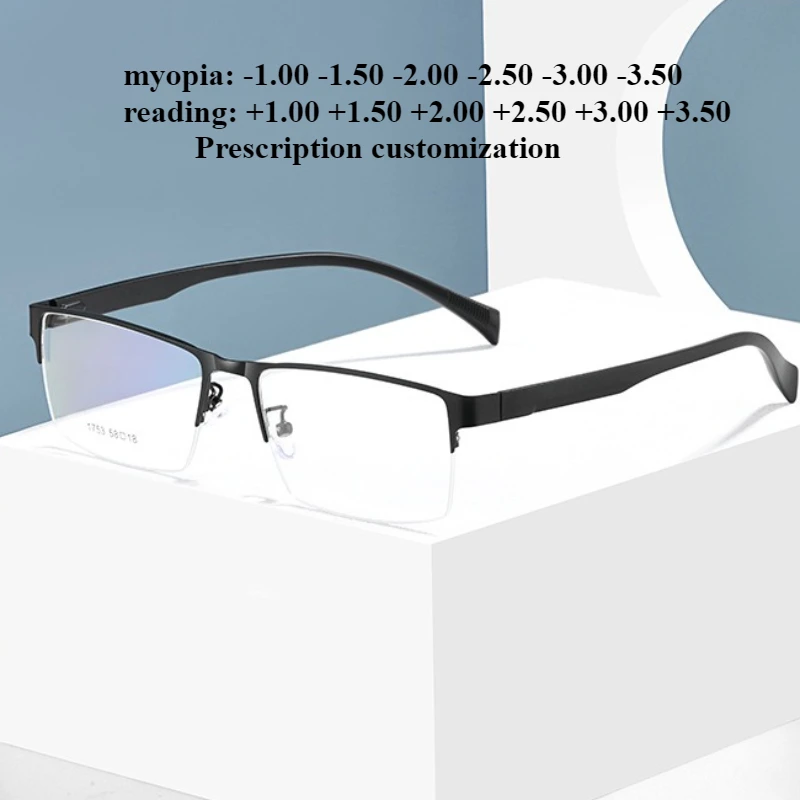

Новинка 2025, деловые мужские очки для чтения с большим лицом и защитой от синего света, сверхлегкие очки для близорукости и астигматизма по рецепту