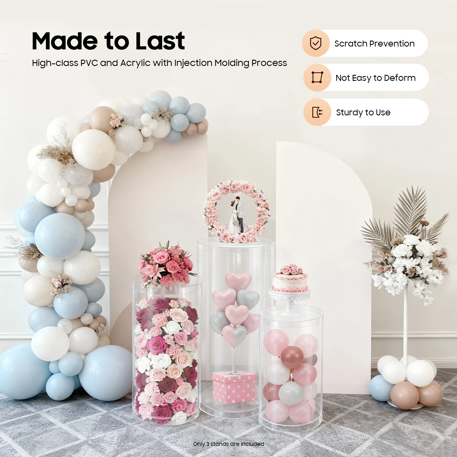 

3 шт. цилиндрическая подставка на пьедестале, прозрачный фон для торта, фон для вечеринки, свадебных украшений, праздничный декор для дня рождения, подставка для мероприятий