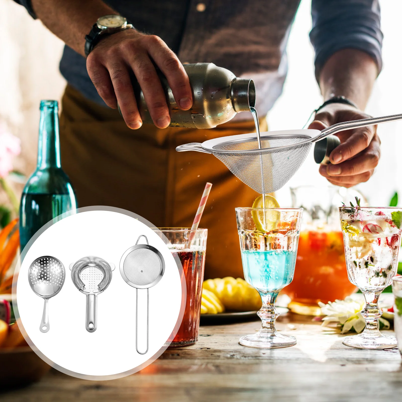 

3Pcs Wearresistant Cocktail Shakers Stainless Steel Bartender Tools Set Chic Practical Design Mixology Supplies Silver