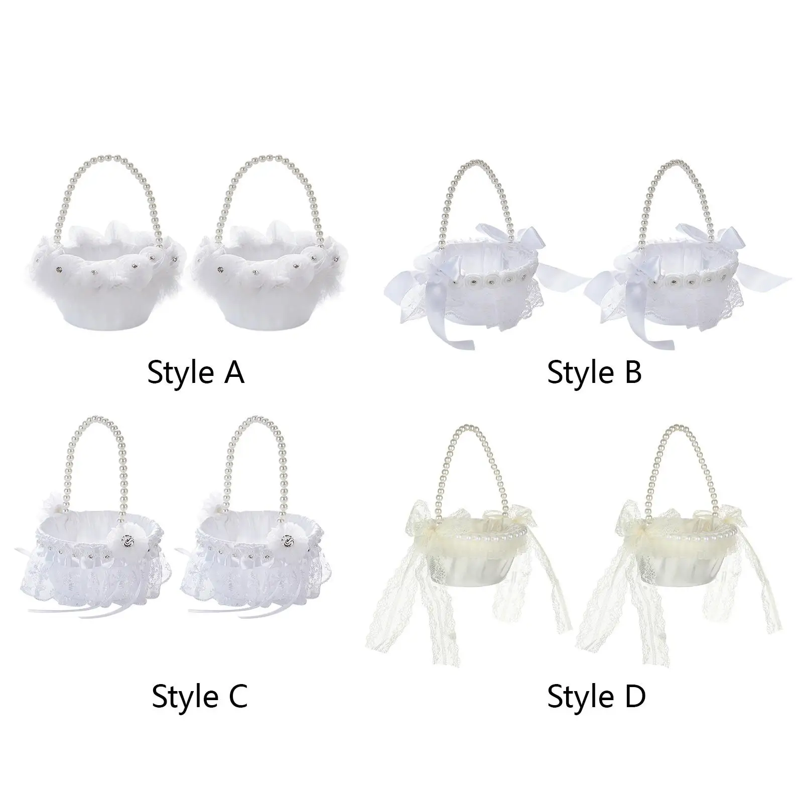 2 Pieces Flower Girl Baskets for Wedding Satin Flower Basket for Ceremony