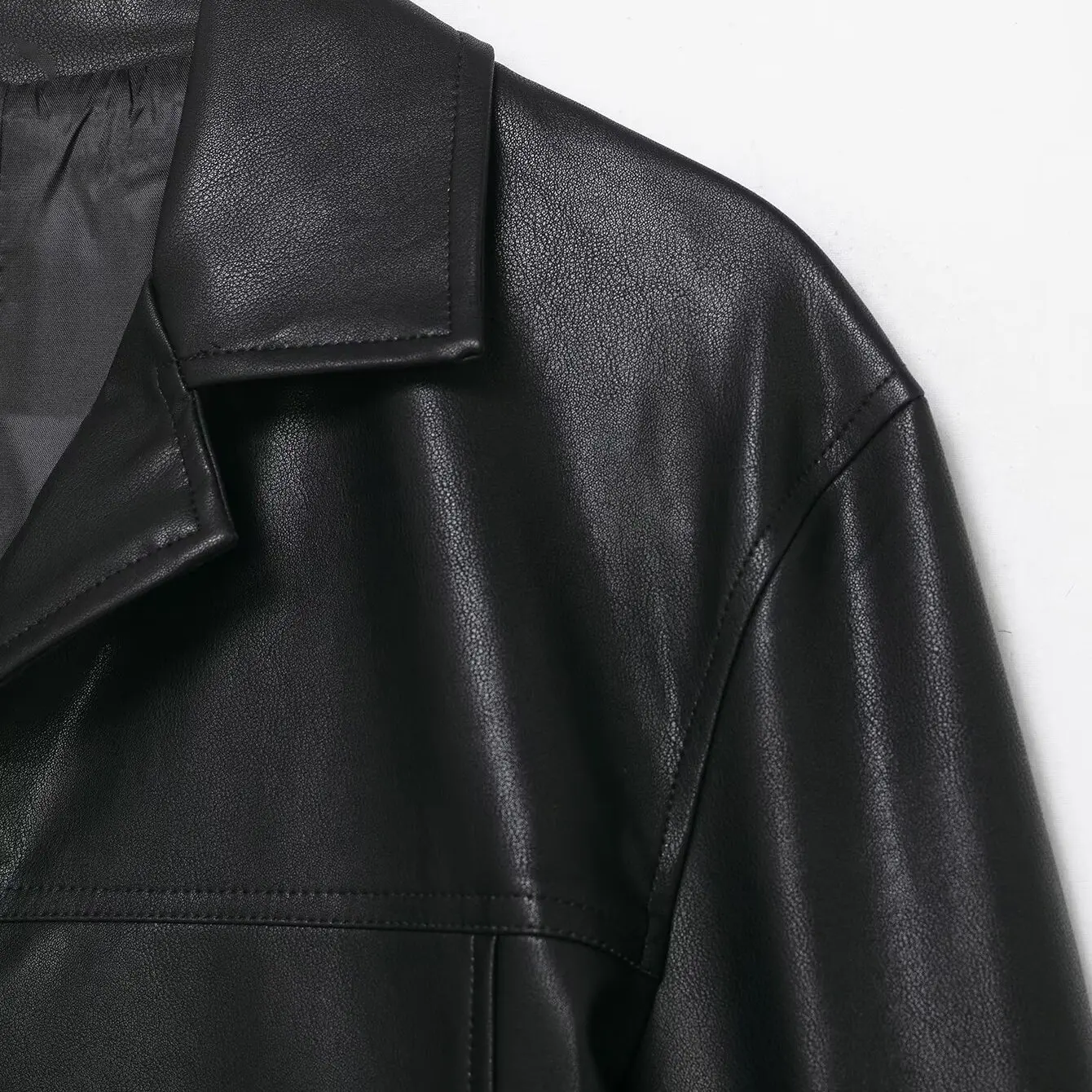 JNLEAOG Autumn New Women's Faion Button Coated Leather Jaet Versatile Long Sve Polyester Stand Fit Ladies Coat