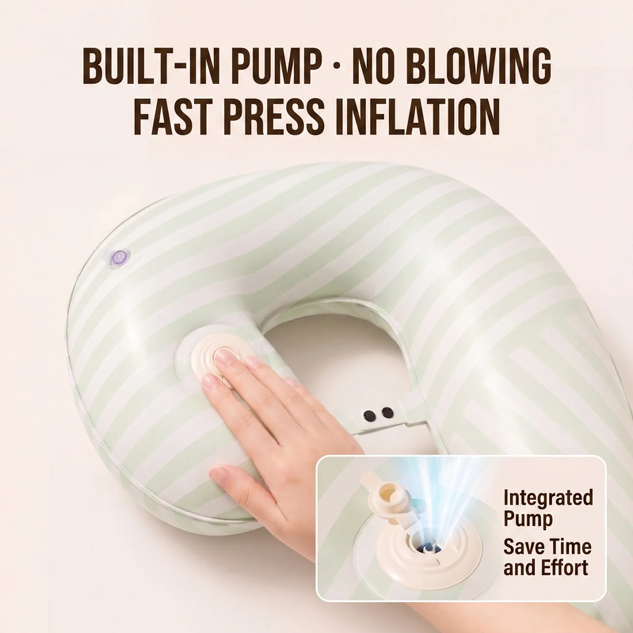 J Shaped Inflatable Travel Pillow, Built in Pump Car Neck Support Pillow Head Chin Arm Rest Cushion for Airplane Train Office