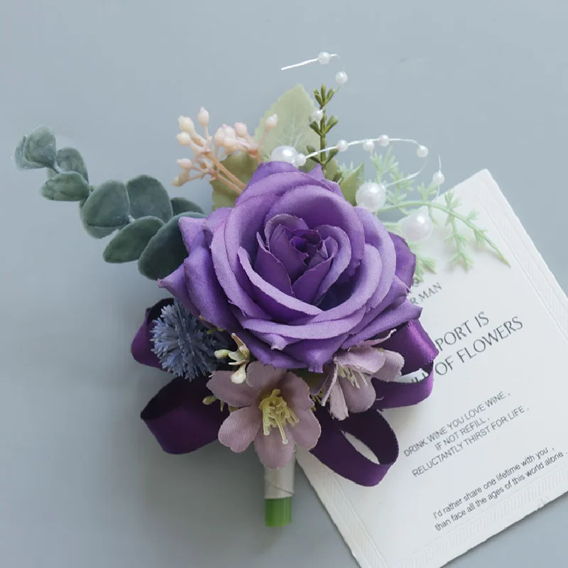 Boutonniere And Wrist Corsage Western Style Wedding Supplies Opening Guest Banquet Party Photo Studio Photography  Purple Rose