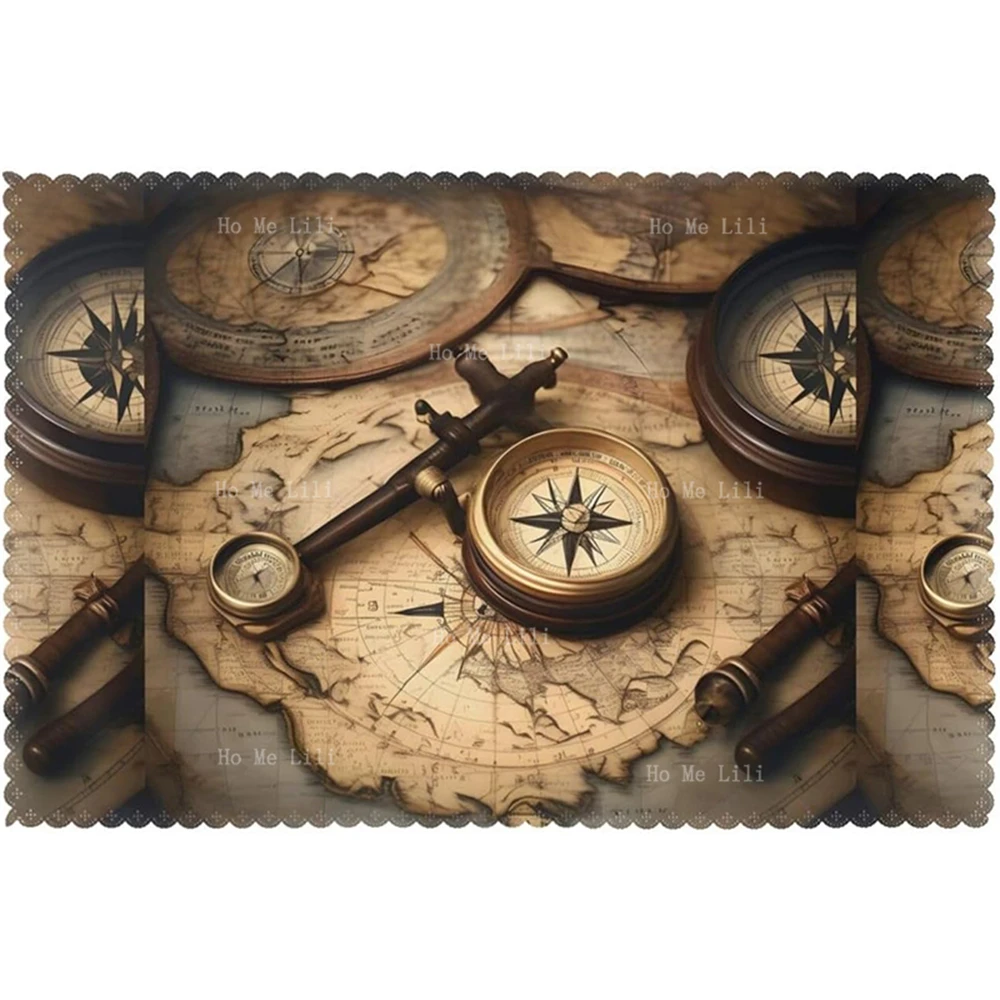 Compass And Old World Map Print Placemats Insulated Dinner Plate Mats