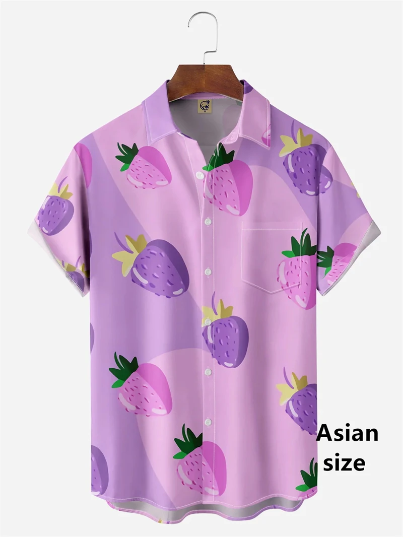 

3d Printed Strawberry Pattern Hawaiian Shirts Men Women Summer Fashion Beach Button Up Lapel Shirt Button Short Sleeve Blouse