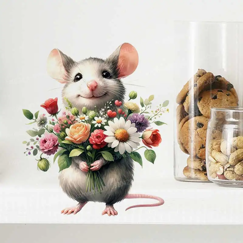 Little Mouse Cartoon Stickers Cute Self-Adhesive Waterproof Decals for Refrigerator Bedroom Wall Door Bathroom Decor AA171
