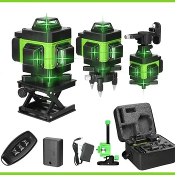 New 16/12 lines green light laser level 3°/4dself leveling machine lithium battery leveling tool floor wall sticker