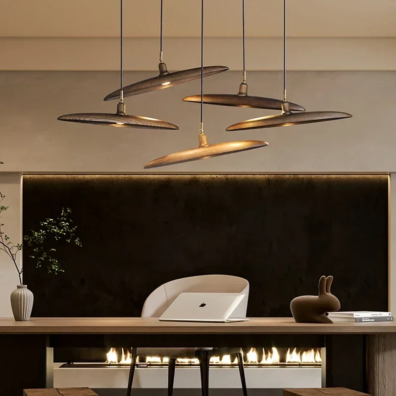 Retro Wabi Sabi Wind Solid Wood Rotatable Led Pendant Lights Restaurant Bar Dining Room Home Decor Bedside Hanging Lamp Fixture