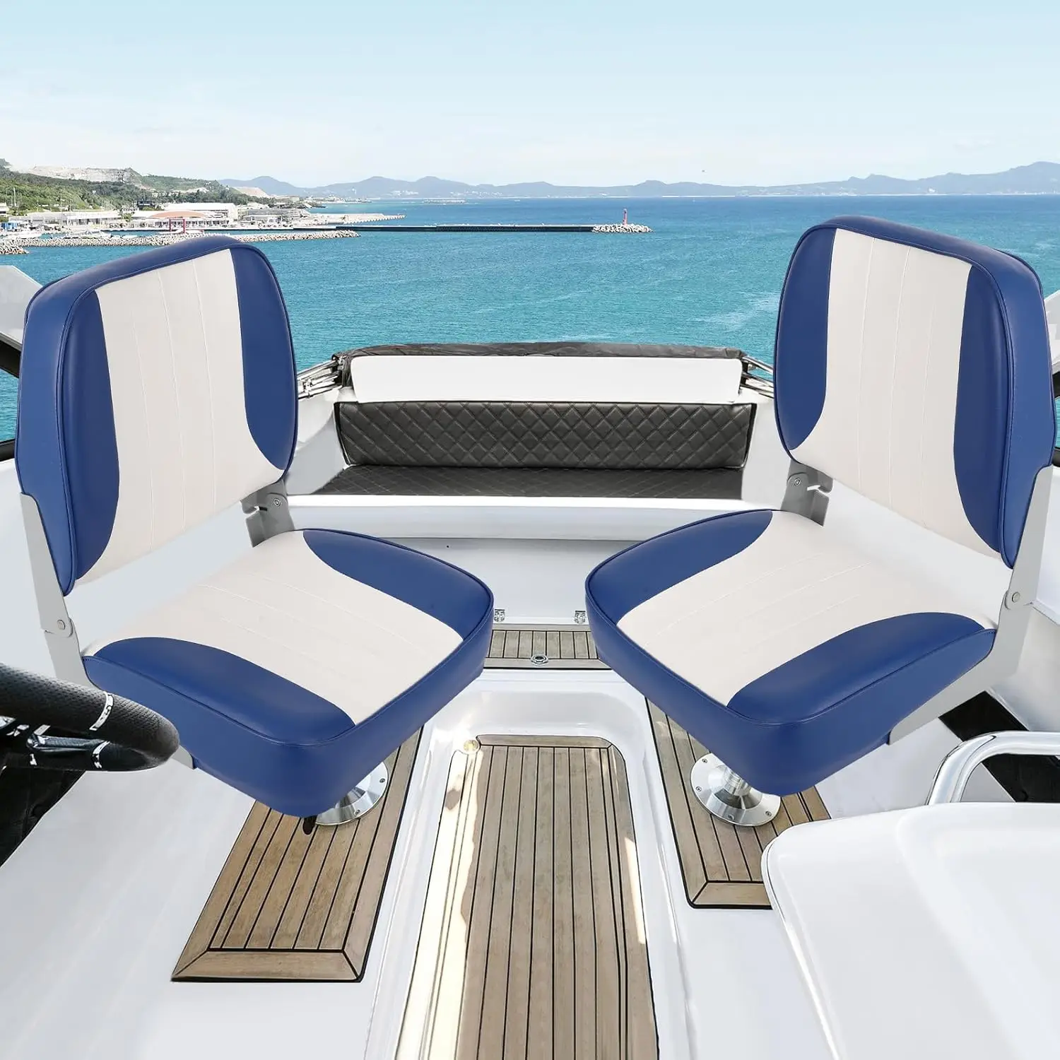 2 Pack Boat Seats, Low Back Folding Boat Seats, Fishing Boat Chairs With Thick Sponge Padding, Hinge & Fold-Down Design for Speedboat, Canoe, Sightseeing Boats
