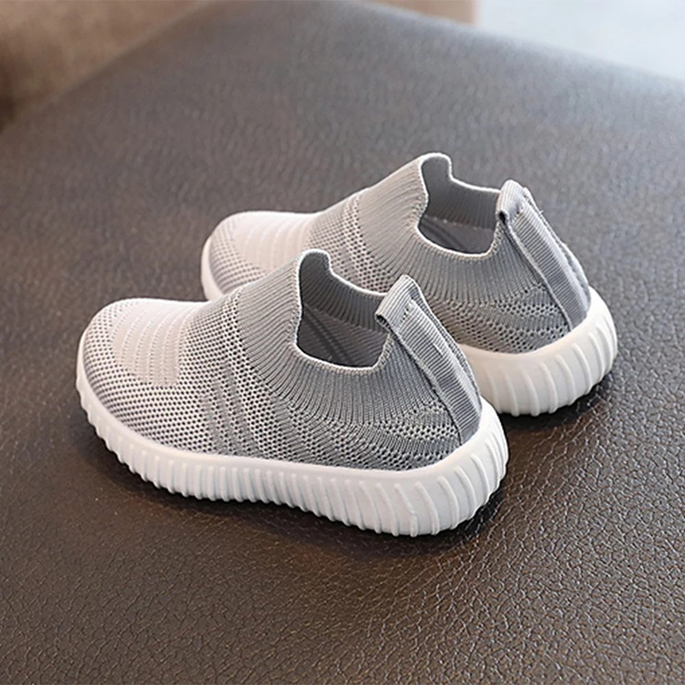 COMFY KIDS Toddler Light Grey Knit Slip-On Sock Sneakers, Soft Cushioned Non-Slip Breathable Baby Walker Shoes, Spring Summer Bo