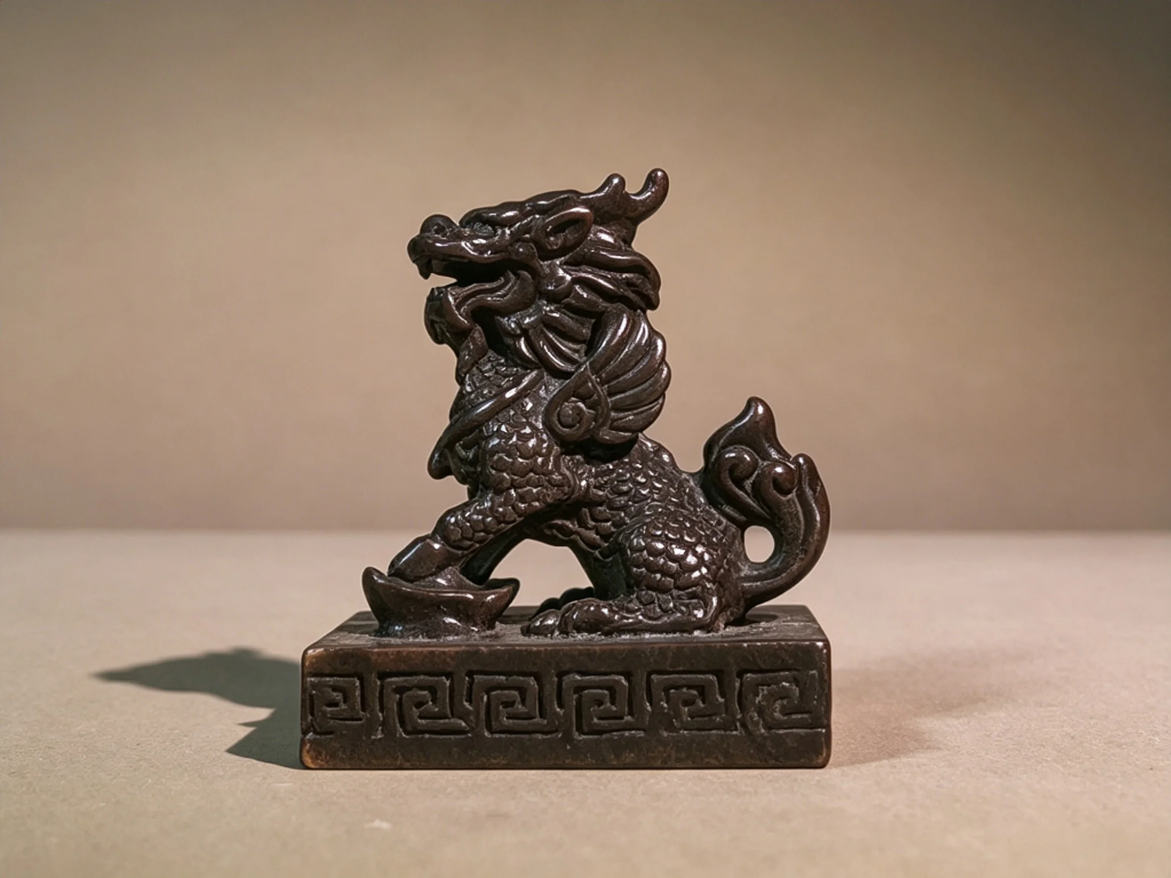 Bronze Ornament of Flying Qilin Seal, Copper Decor for Home Desk, Antique Curio for Collection & Gift, Associated with the Godde