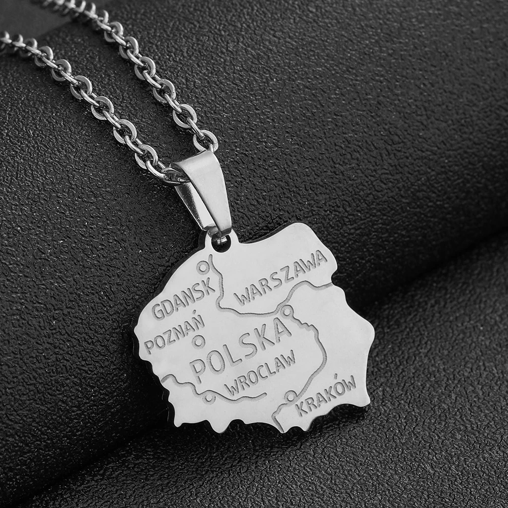 New Polska Map City Pendant Necklaces Stainless Steel Poland Men Women Gold Silver Color Country Map Jewelry Gift