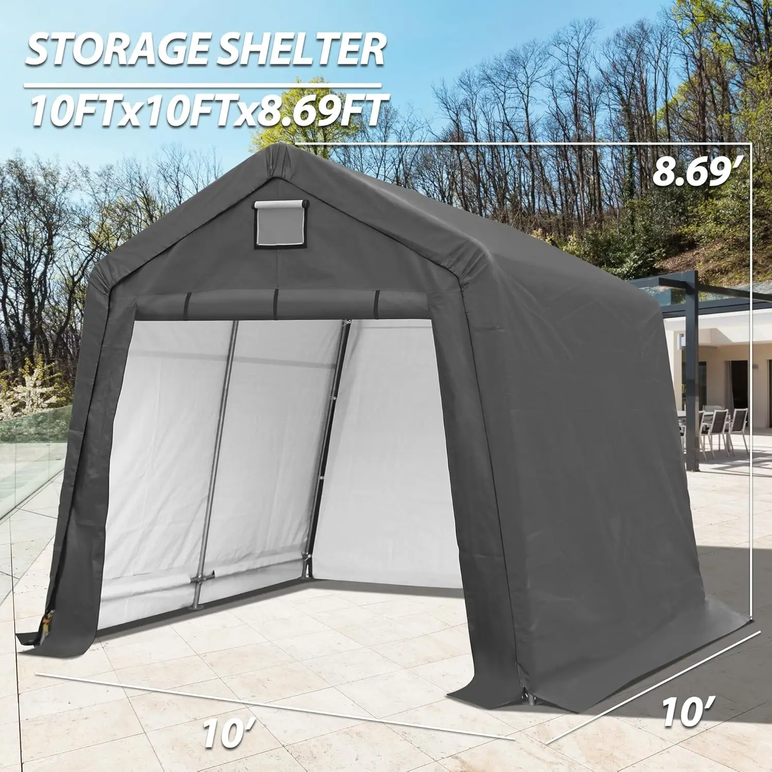 10' x 10' Outdoor Storage Shelter Shed, Portable Storage Shed Heavy Duty Portable Garage with Roll-up Zipper Door for Generator