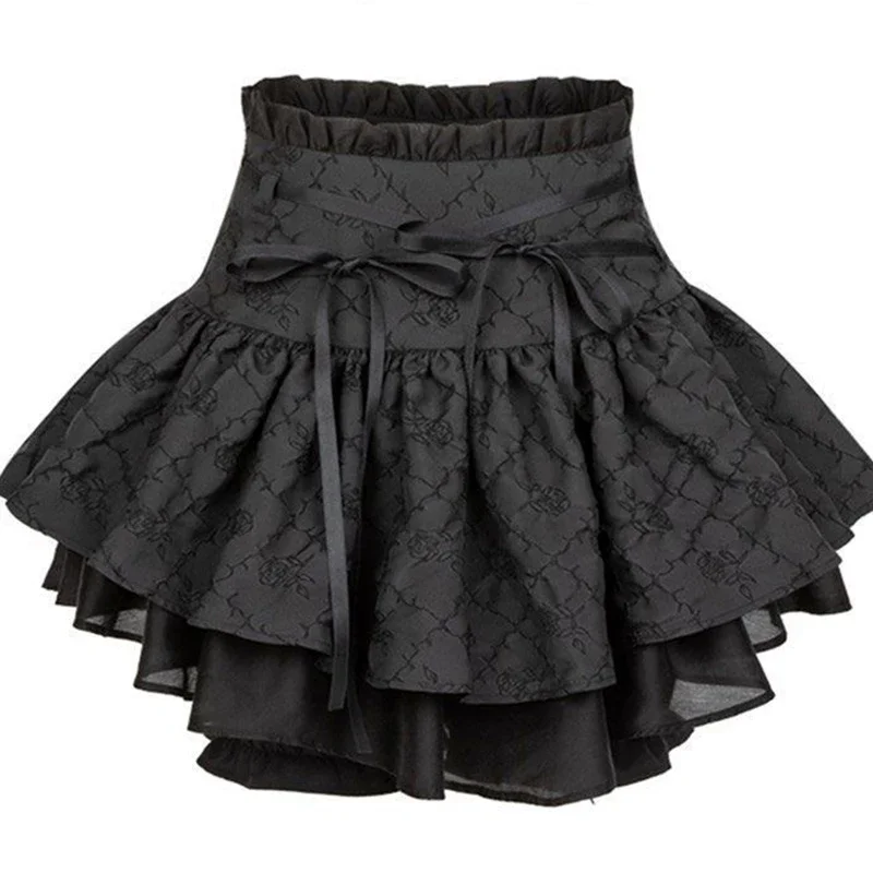 夏の新パンクパッチワークプリーツスカート女性のファッション包帯弓ハイウエスト A ラインスカート美的レディースミニスカート