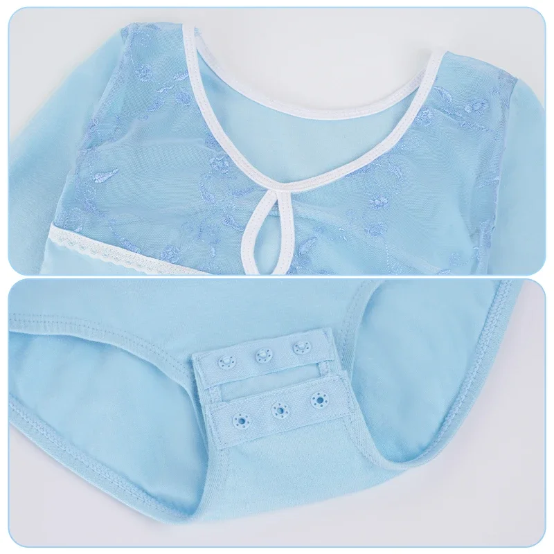 Body da balletto per ragazze Body da ginnastica per bambini Maniche solitarie Costume da ballo con giunture in morbida rete ricamata