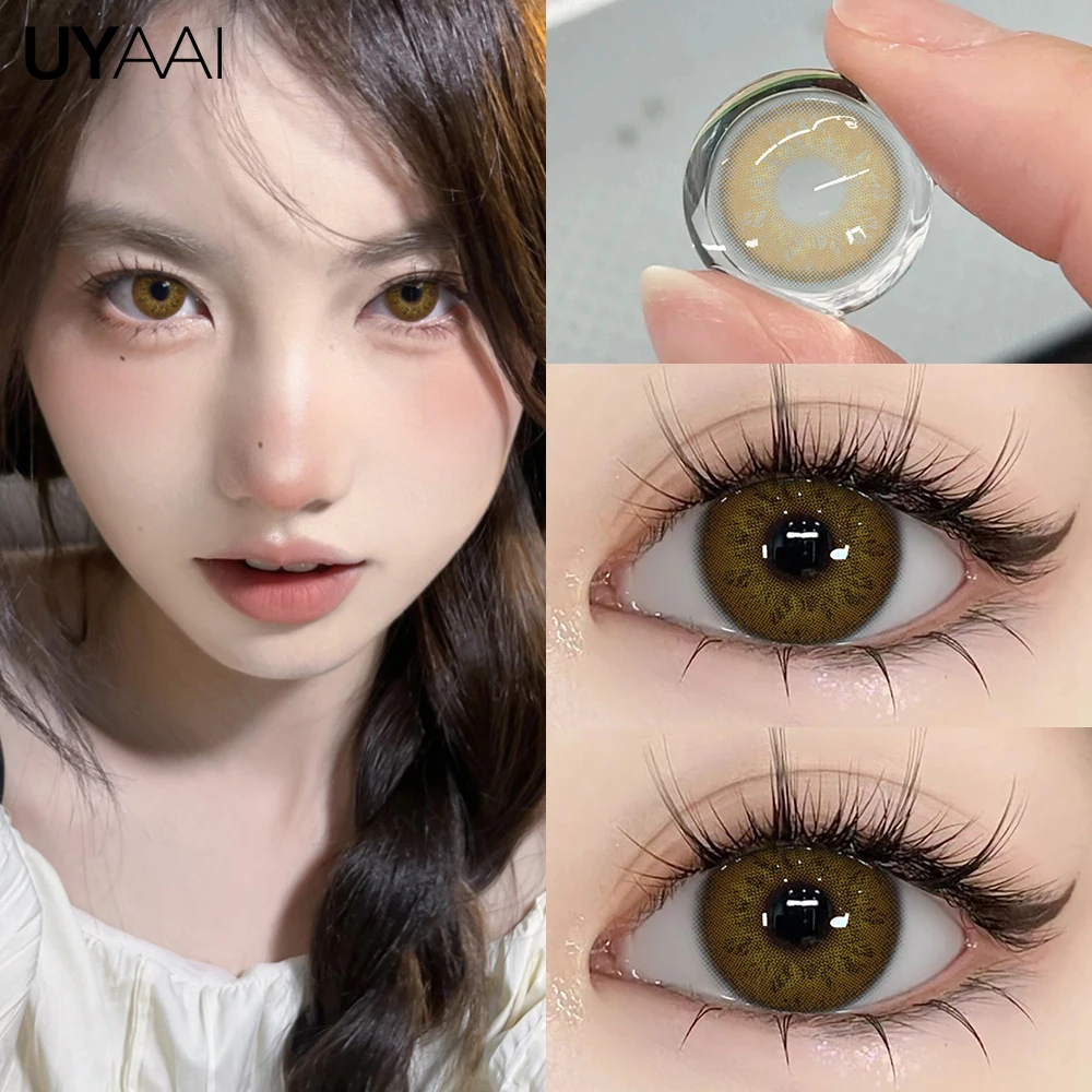 UYAAI 1 Par de Lentes de Contacto de Color para Ojos, Gris Natural, Lentes de Belleza, Lentes Marrones, Maquillaje Coreano, Lentes Verdes para Mujer