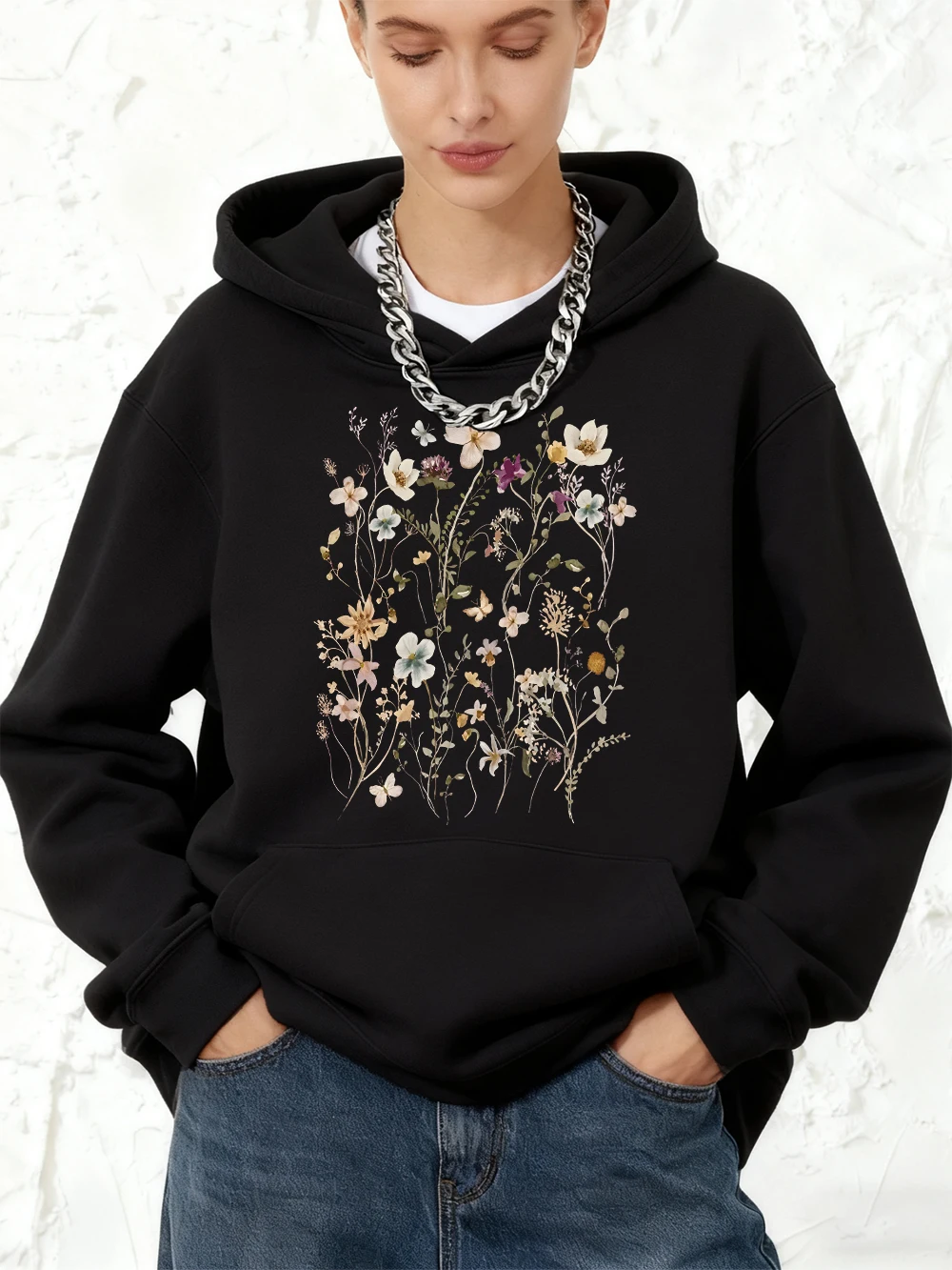 

Хлопковые толстовки с цветочным принтом и принтом, женские зимние свободные толстовки, флисовый теплый пуловер для бега, повседневная базовая одежда с карманами