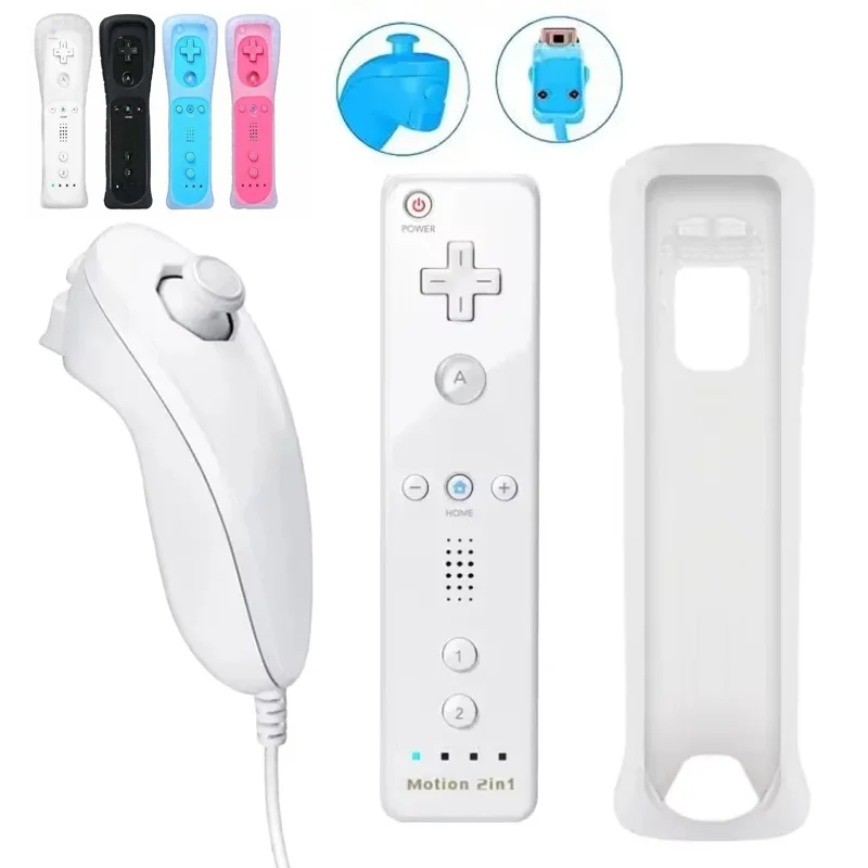 Control remoto inalámbrico 2 en 1, funda de silicona incluida, Motion Plus opcional para Nintendo Wii/Wii U, accesorios de juego familiares