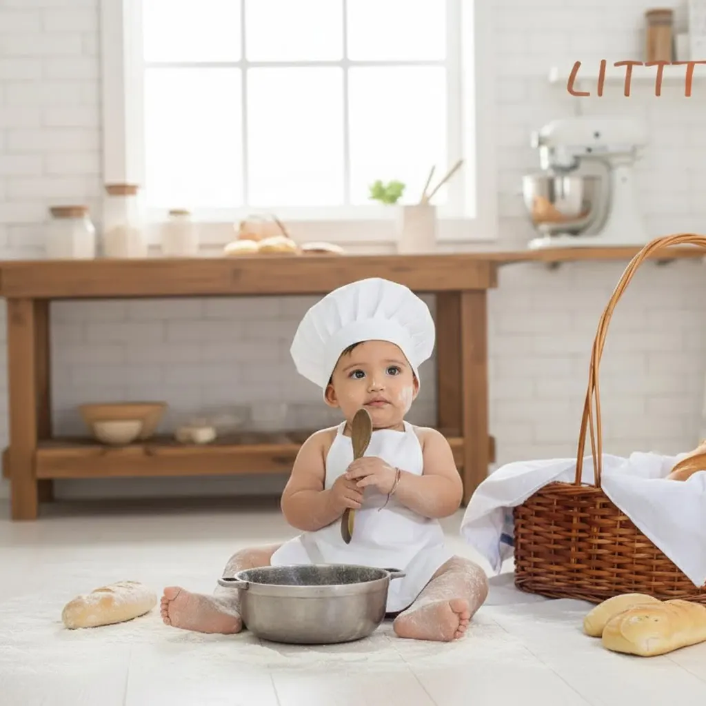 

Photography Props: Cute Little Chef Costume Set - Infant Photo Outfit & Cook Uniform for Baby 100 Days Milestones