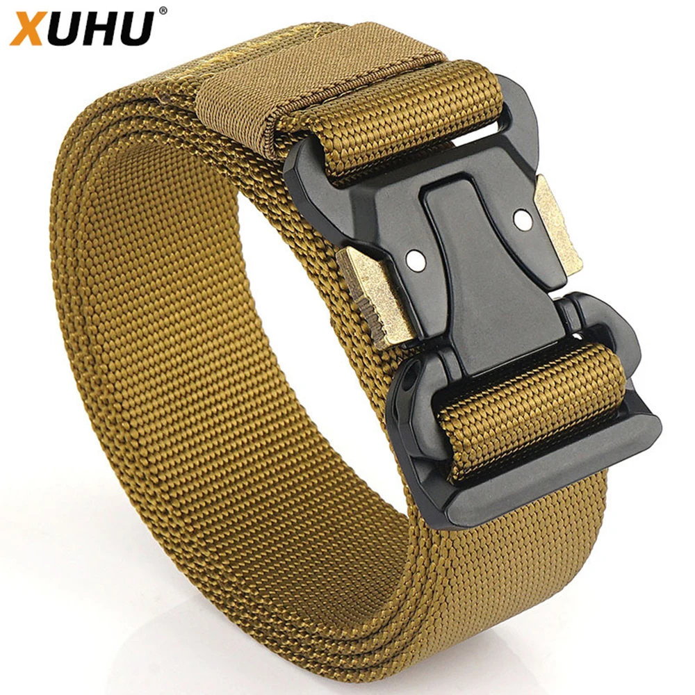 XUHU Army Style Combat Belts Quick Release Tactical Belt Fashion Men Military Canvas Waistband Outdoor Hunting Hiking Tools