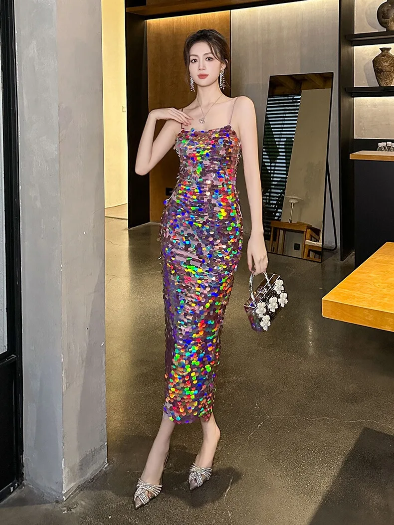 

Sexy Pure Desire Sequin Strap Dr Women's Summer Gown Can Be Worn in Daily Light Luxury Slim Fit Hips Dr