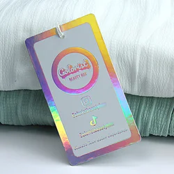 Custom LOGO Hologram Printing Hangtag for Clothing Glitter Laser Swing Tags Holographic Silver Thank You Card Boutique Gift Card